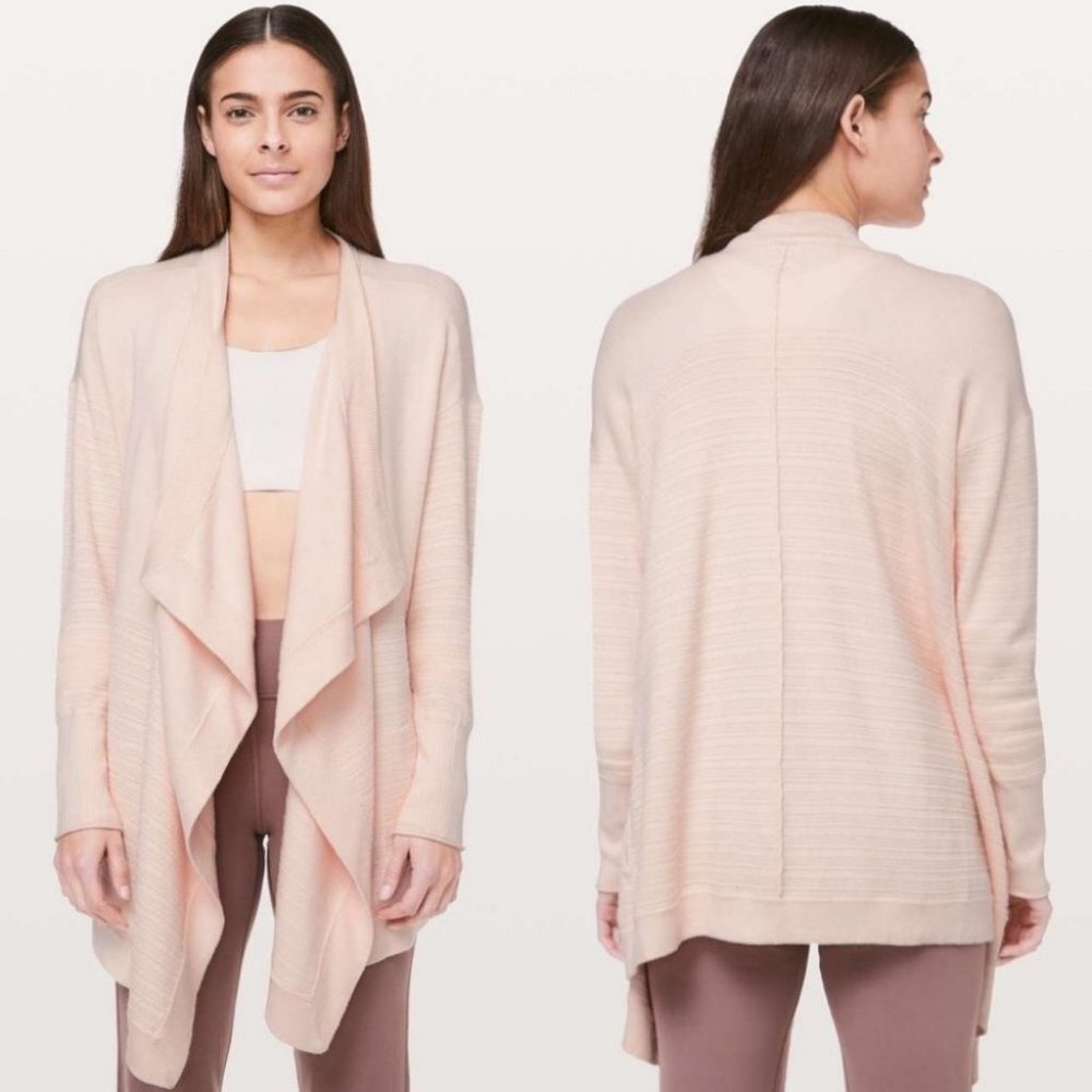 Lululemon Silk Blend Pink Knit Wrap Sweater Find‎ Calm Size 10 Luxuriously Soft